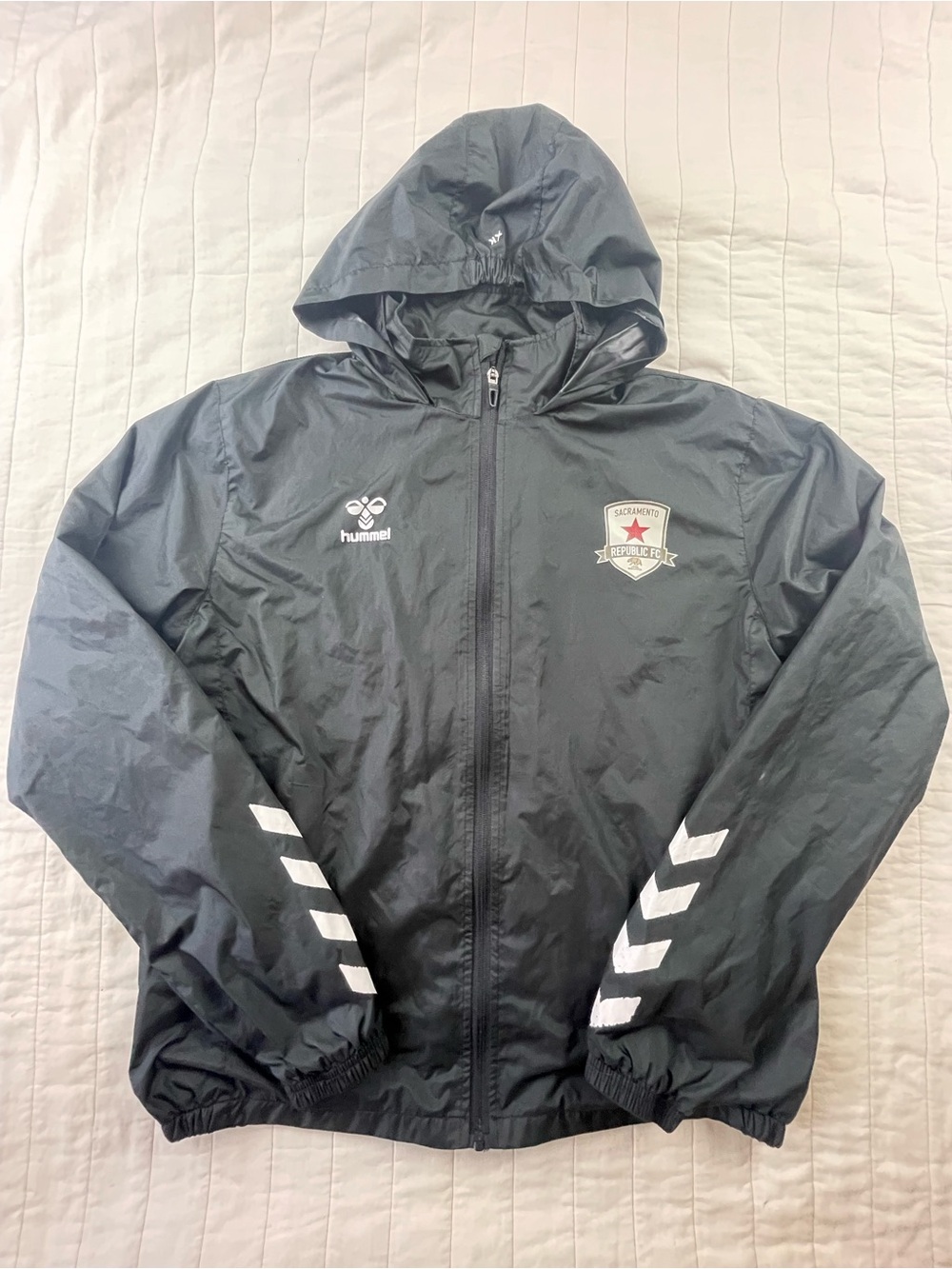Hummel Black Hooded Windbreaker with Sac Republic FC Soccer Team Crest Medium